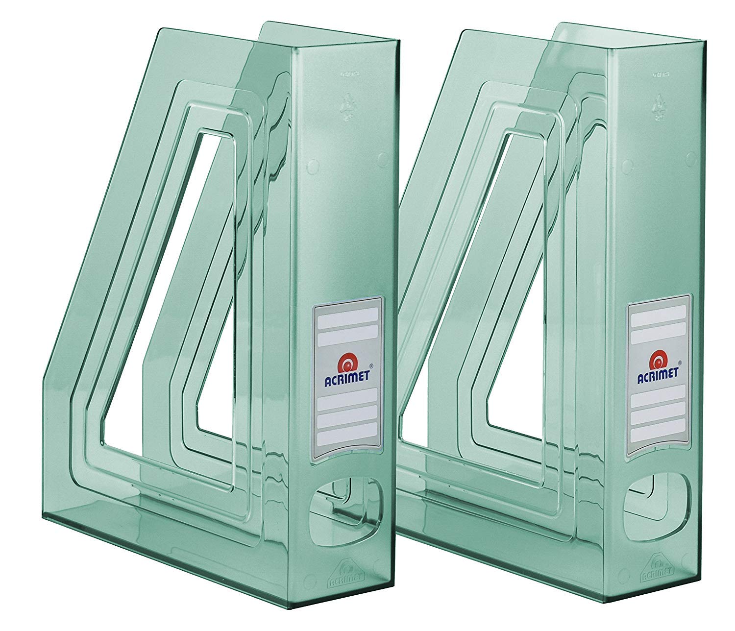 Acrimet Magazine File Holder – Vertical Rack for Documents, Folders and Mail, Durable Plastic Desk Organizer for Office & Home, Clear Green (2 Pack)