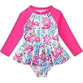 Mioglrie Toddler Girls Swimsuit One Piece Long Sleeve Ruffle Zipper Rash Guard Bathing Suit Swimwear Summer 2-6 Years