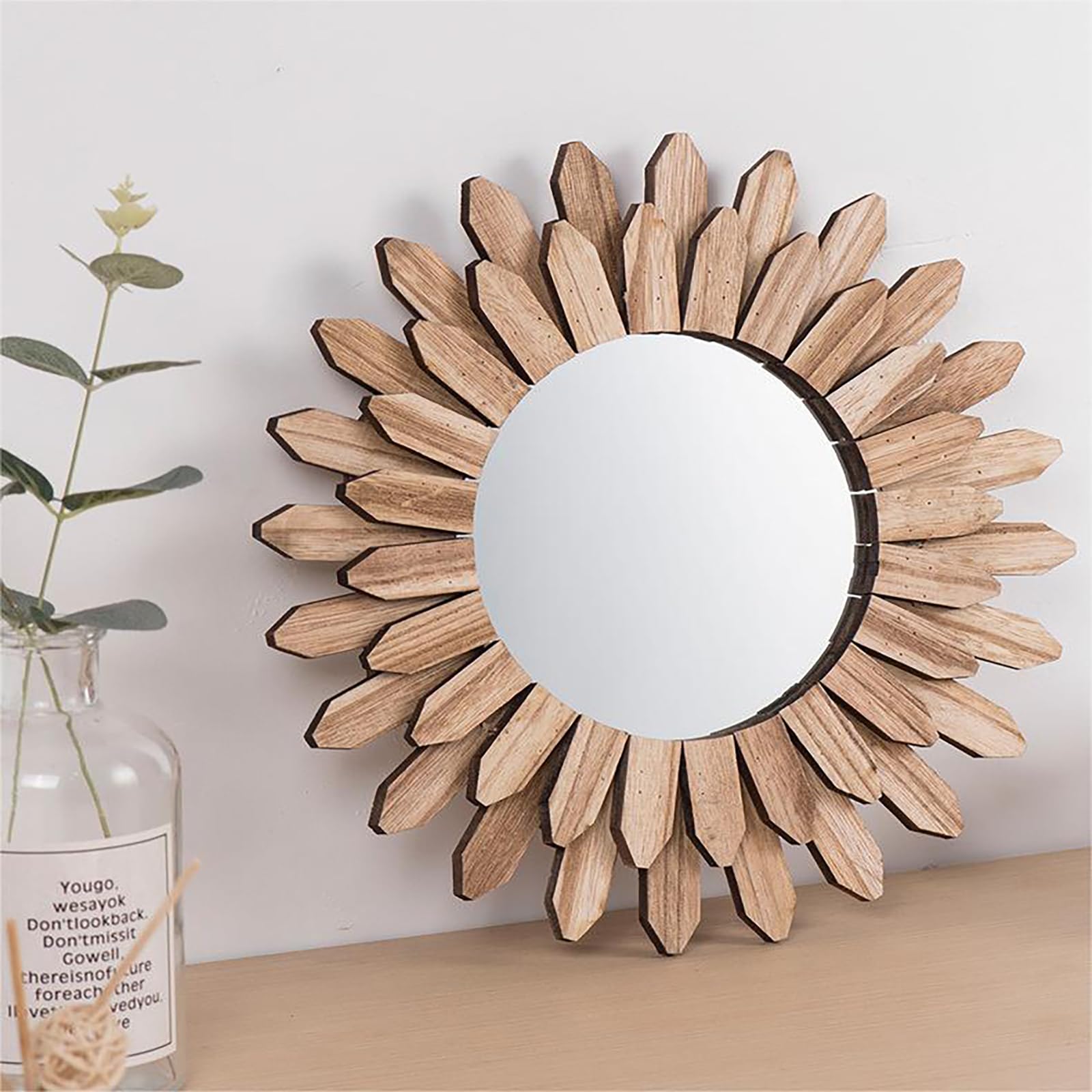Upriver Wall-Mounted Mirrors 30cm Rustic Wood Farmhouse Mirror Boho Mirror Wall Decor Room Decor Home Decor for Bedroom Living Room