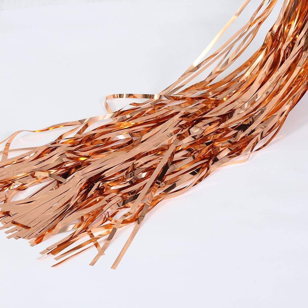 Fecedy 2pcs 3ft x 8.3ft Rose Gold Metallic Tinsel Foil Fringe Curtains Photo Booth Props for Birthday Wedding Engagement Bridal Shower Baby Shower Bachelorette Holiday Celebration Party Decorations: Toys & Games