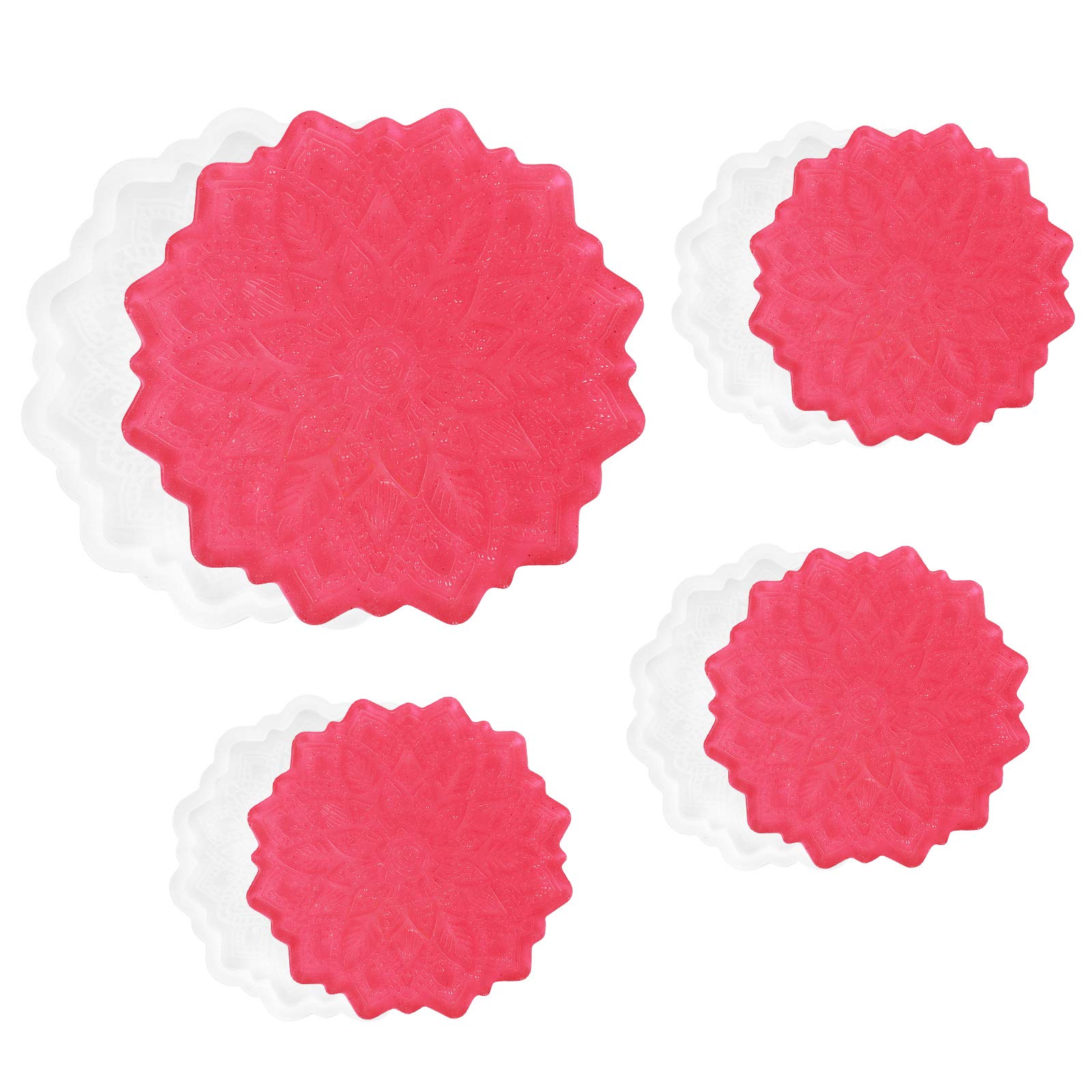 Coaster Resin Molds, Gartful Sun Flower Silicone Epoxy Coaster Mold for Making Faux Agate Tray, Serving Board, Coasters, Cup Mat, Candle Holder, Home Decoration, 2 Sizes(Large & Standard), Set of 4