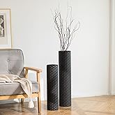 Sziqiqi Black Cylinder Tall Floor Vase: 27.6/21.7in Metal Extra Large Decorative Vase Set of 2 Living Room Modern Honeycomb Texture Big Standing Vase for Dining Bedroom Home Corner Indoor Office