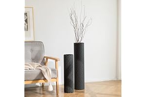 Sziqiqi Black Cylinder Tall Floor Vase: 27.6/21.7in Metal Extra Large Decorative Vase Set of 2 Living Room Modern Honeycomb Texture Big Standing Vase for Dining Bedroom Home Corner Indoor Office