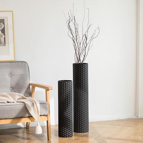 Sziqiqi Black Cylinder Tall Floor Vase: 27.6/21.7in Metal Extra Large ...