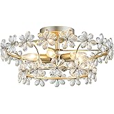 AnyanieJoy Semi Flush Mount Ceiling Light Fixture, Modern Flower Crystal Chandelier, Light Fixture Ceiling Mount, 6-Light Liv