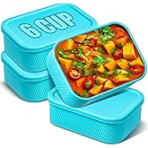 Nuogo 4 Pcs 6 Cup Silicone Freezer Trays with Lid Soup Containers Reusable Freezer Silicone Molds Rectangle Containers Ice Trays for Soups Sauces Stews Curries, Lake Blue