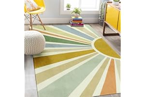 STARUIA Kids Rugs for Playroom & Nursery - 5'x7' Boho Washable Rainbow Area Rug, Non-Slip Soft Carpet for Classroom, Office & Dining Room