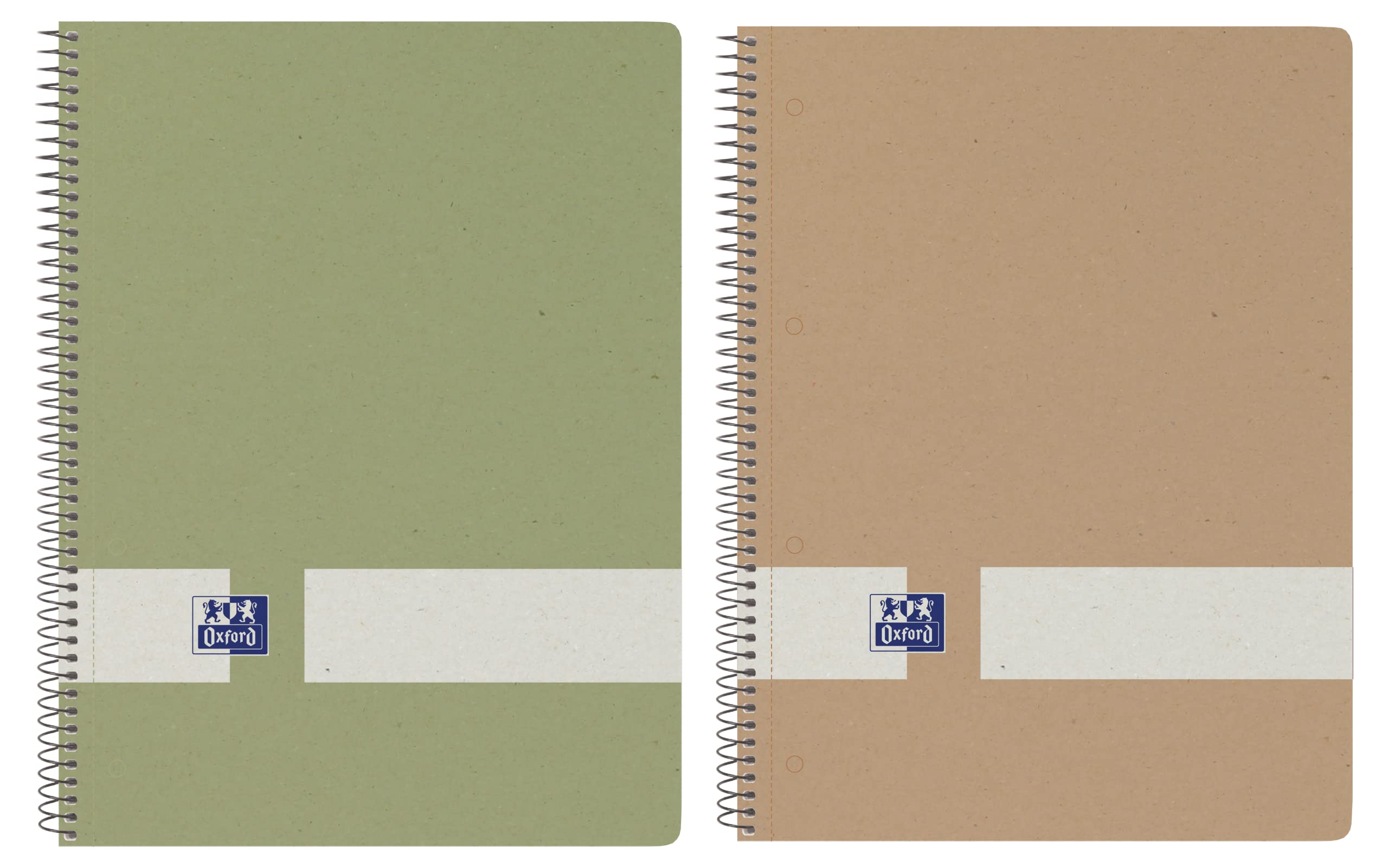 Oxford Nature A5+ Squared Notebooks, 5 x 5 cm, Recycled Cardboard, 80 Sheets Micro-Perforated, Pack of 2 Notebooks, Neutral Colours