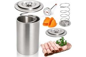 HOSASSPER Deli Meat Press, Stainless Steel Ham Press Mold with Thermometer & Silicone Kitchen Mittens