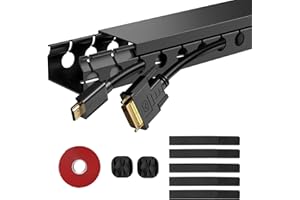 ENONCI Updated Cable Raceway Kit - 77 (5x15.4) Inch Open Slot Wire Covers for Cords, Under Desk Cable Management System to Hide Under Desk/Tv/Computer/Net/Power Cords, (Pack 5)