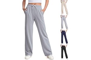 Baggy Sweatpants for Girls Trendy Wide Leg School Pants Elastic High Waist Drawstring Straight Leg Athletic Joggers