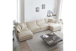 KIVENJAJA Oversized U-shaped Modular Sectional Sofa, Chenille 4-Seater Cloud Couch with 2 Ottomans/Chaises & 6 Pillows for Living Room Bedroom Office Apartment, 146.5”W, Light Camel