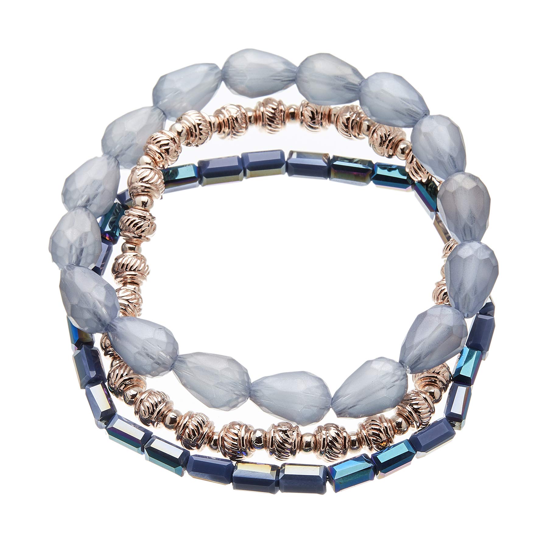 Bello London Set of three Stretch Bracelets with blue and champagne gold plated beads - Yori B03-08-09