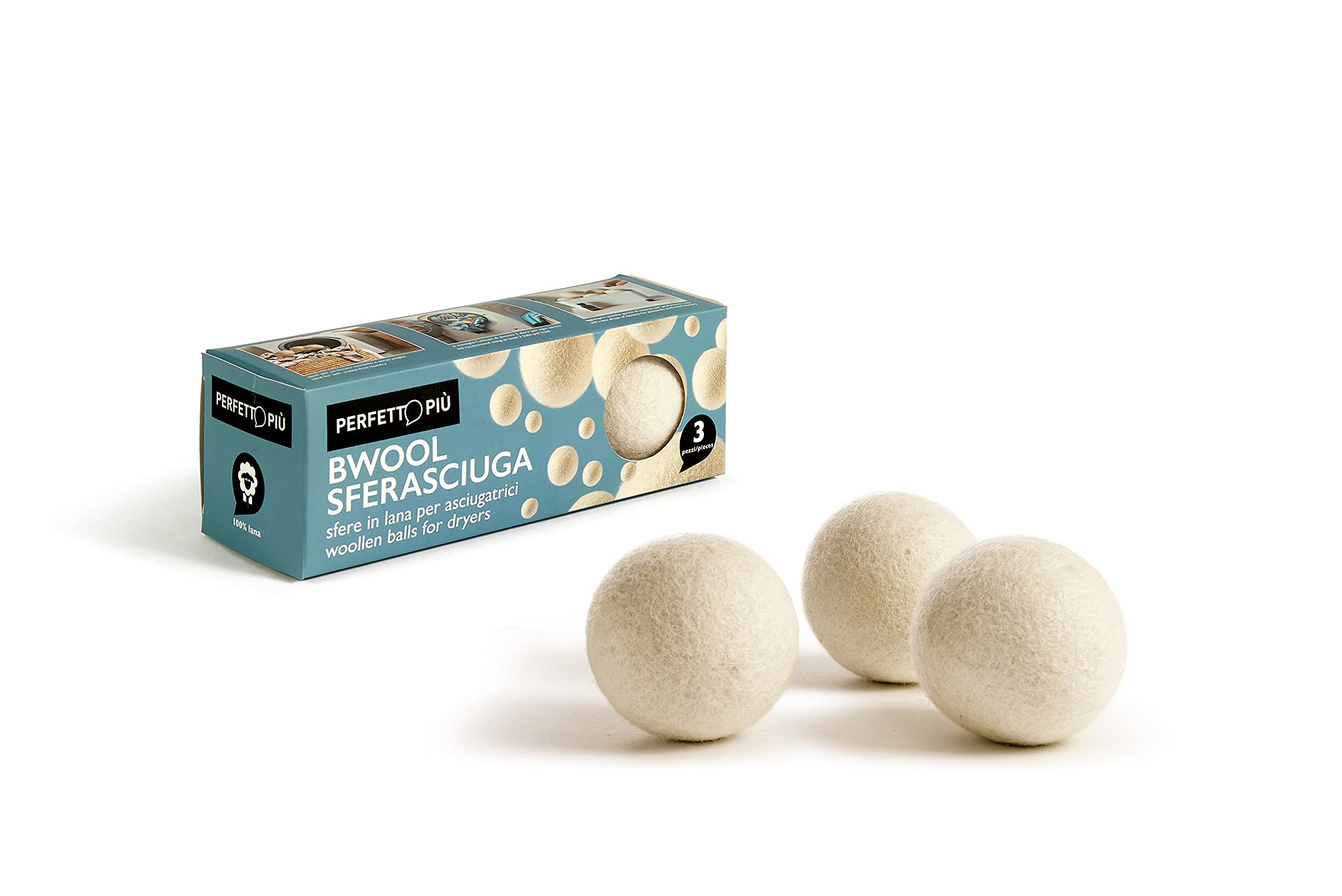 Perfetto Wool Ball For Dryer Bwool - 3 Piece Set - Natural