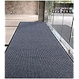 HappyBeeFlying Brush Step Large Front Door Mat 3'x10' Outdoor Indoor Commerical Entrance Mat Doormat Striped Low Profile Rubber Back Heavy Duty and Easy to Clean Gray
