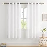 PONY DANCE Linen Look Voile Curtains White 52x54 Set of 2 Eyelet Top