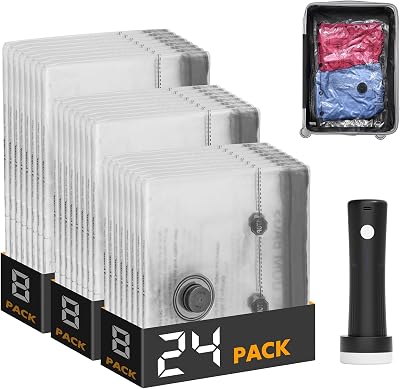 Sac Sous Vide Vetement Aspirateur avec Pompe Électrique, 24 Pièces