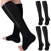 Nuanchu 3 Pair Zipper Compression Socks | Open Toe 20-30mmhg Medical, Knee High Toeless Men Swelling Edema Relief, Zip up, Breathable Comfortable