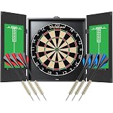 Panana Steel Tip Dartboard Cabinet Set with 6 Darts, 2 Sets of Flights, and Scoreboard Doors for Family Game Pub Target Board