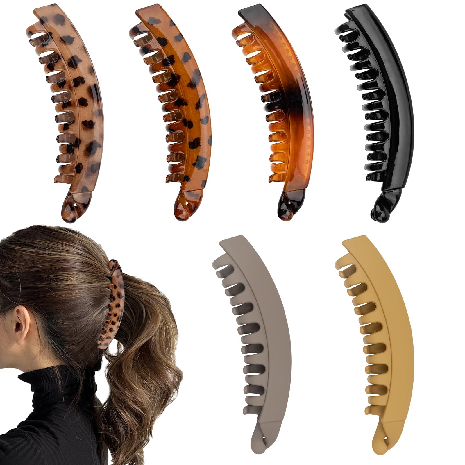 6 Pcs Banana Clip for Women Girls Banana Hair Clips Clincher Combs for Thick Hair Fish Shape Ponytail Clip Classic Big Claw Clips for Thin Long Hair Accessory