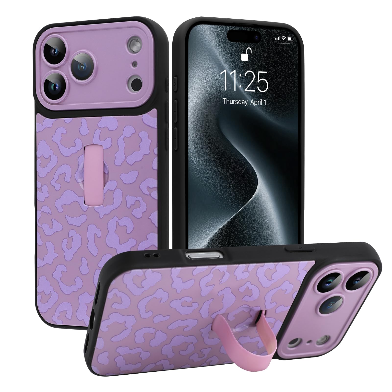 MOWIME Compatible with iPhone 17 Pro Case with Finger Strap, Cheetah Print Shockproof Soft TPU Protective Cover for Women Girls, Slim Anti Scratch Case for iPhone 17 Pro 6.3 Inch, Purple