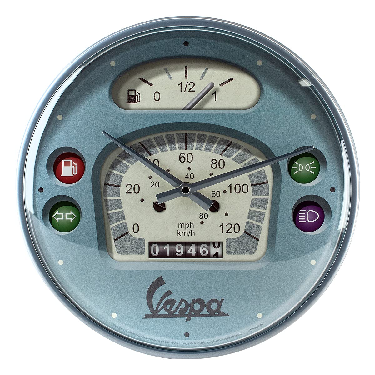 Nostalgic-Art, Vespa Retro Wall Clock - Speedometer - Gift Idea for Scooter Fans, Large Kitchen Clock, Vintage Design for Decoration, Diameter 31 cm