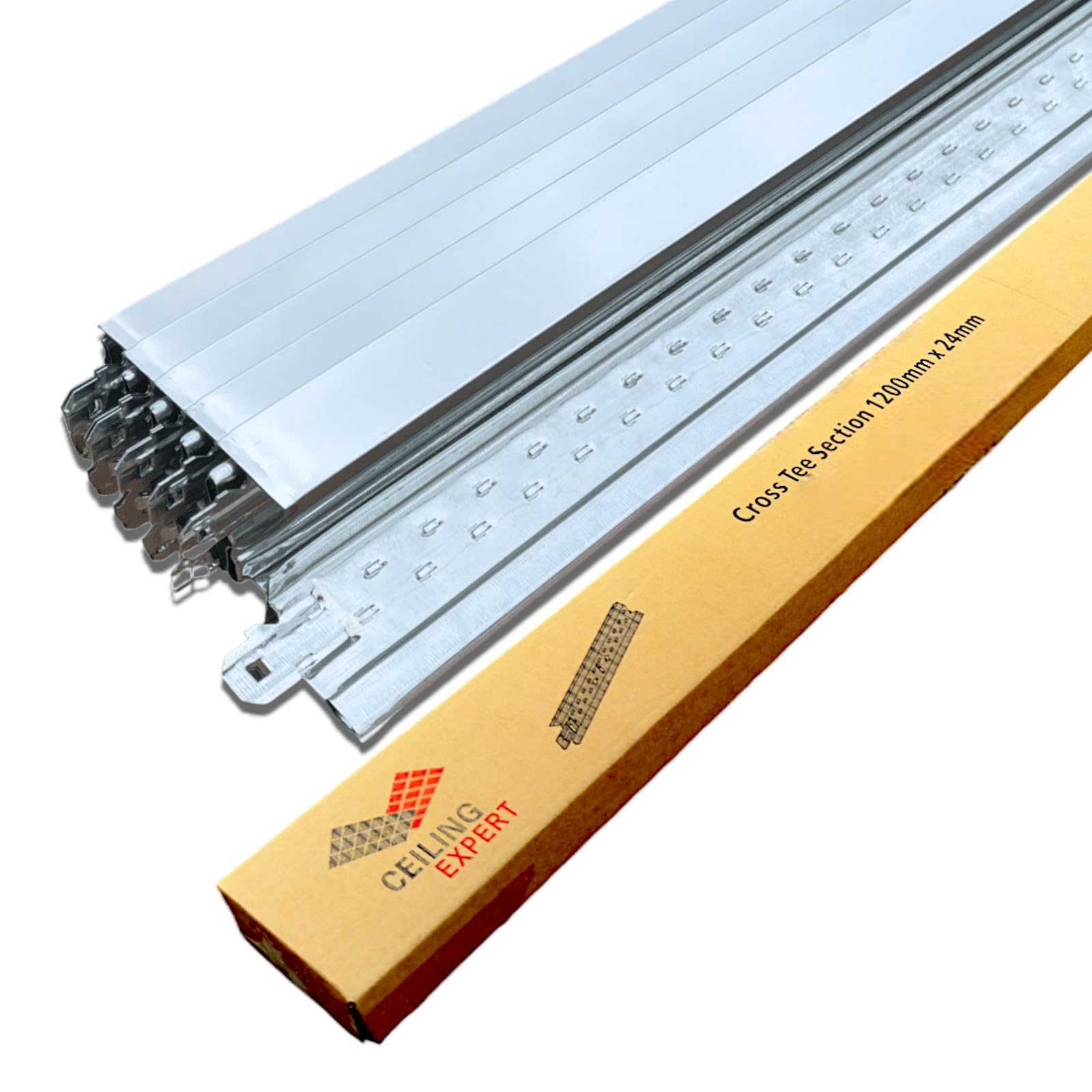 10x Mirror/Chrome Suspended Ceiling Grid Component, Mirroring Cross Tee Section 600mm x 24mm T24 T600