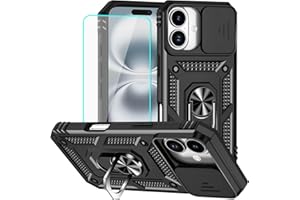 for iPhone 16 Case with Screen Protector: [Military Grade 20ft. Drop Tested] Slide Camera Cover Ring Shockproof Protective Ph