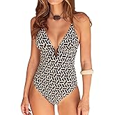 CUPSHE Women Swimsuit One Piece Bathing Suit Deep V Neck Crisscross Back Adjustable Strap