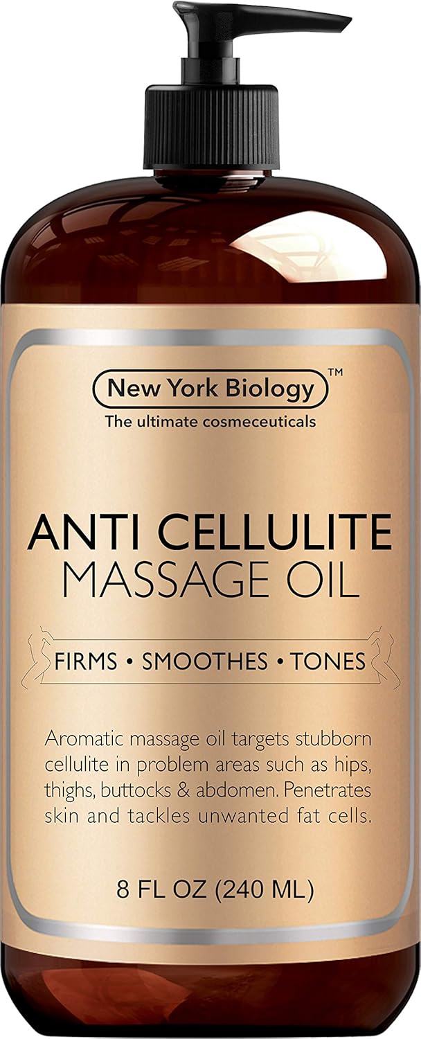 New York Biology Anti Cellulite Treatment Massage Oil - All Natural Ingredients – Infused with Essential Oils - Penetrates Skin and Targets Unwanted Fat Tissues - 8 oz : Beauty