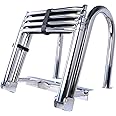 4 Step Pontoon Boat Ladder, 316 Stainless Steel Folding Telescoping Ladder for Rear Entry Inboard Boats - Heavy Duty, Wide Steps, Safe Handrails