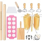 12 PCS Pasta Maker Tool Set Include 1 Pasta Drying Rack 1 Gnocchi Board 1 Dough Scraper 4 Ravioli Maker Cutter 2 Dumpling Maker Tool 1 Noodle Cutter 1 Rolling Pin 1 Pasta Stamp For Homemade Pasta (12)