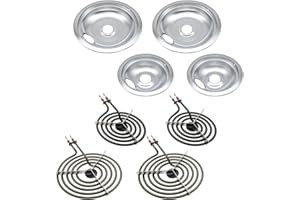 316048413 316048414 Chrome Drip Pans and MP22YA Electric Range Burner Element Unit Set by SupHomie - Compatible with Frigidaire Kenmore Range Oven Stove