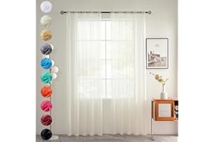 youleyar Solid Sheer Rod Pocket Curtain Voile Draperies 2 Panels White Beige Black Grey Coffee 52 Inch Width 84 Inch Long 1 Pair for Kitchen Bedroom Children Living Room Yard (Ivory,52W ｘ 84L)