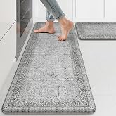KIMODE Anti Fatigue Kitchen Mat 2PCS,Waterproof Farmhouse Kitchen Rugs Grey | Boho Vintage Kitchen Mat for Floor Non-Slip,Cushioned Comfort Foam Standing Mat for Laundry,Office,Sink,Desk,Dormitory