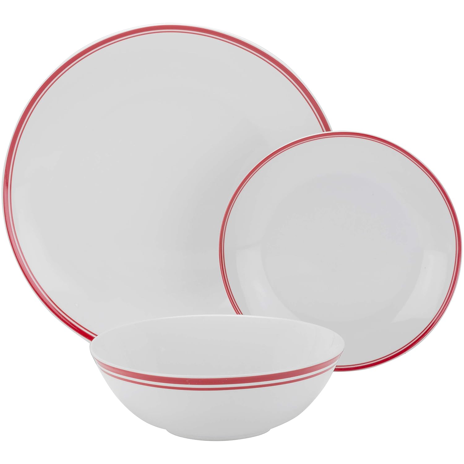 10 Strawberry Street SM-1200-CP-R Coupe Double Line 12 Pc, Red Dinnerware Set, Dishes, Plates Robin