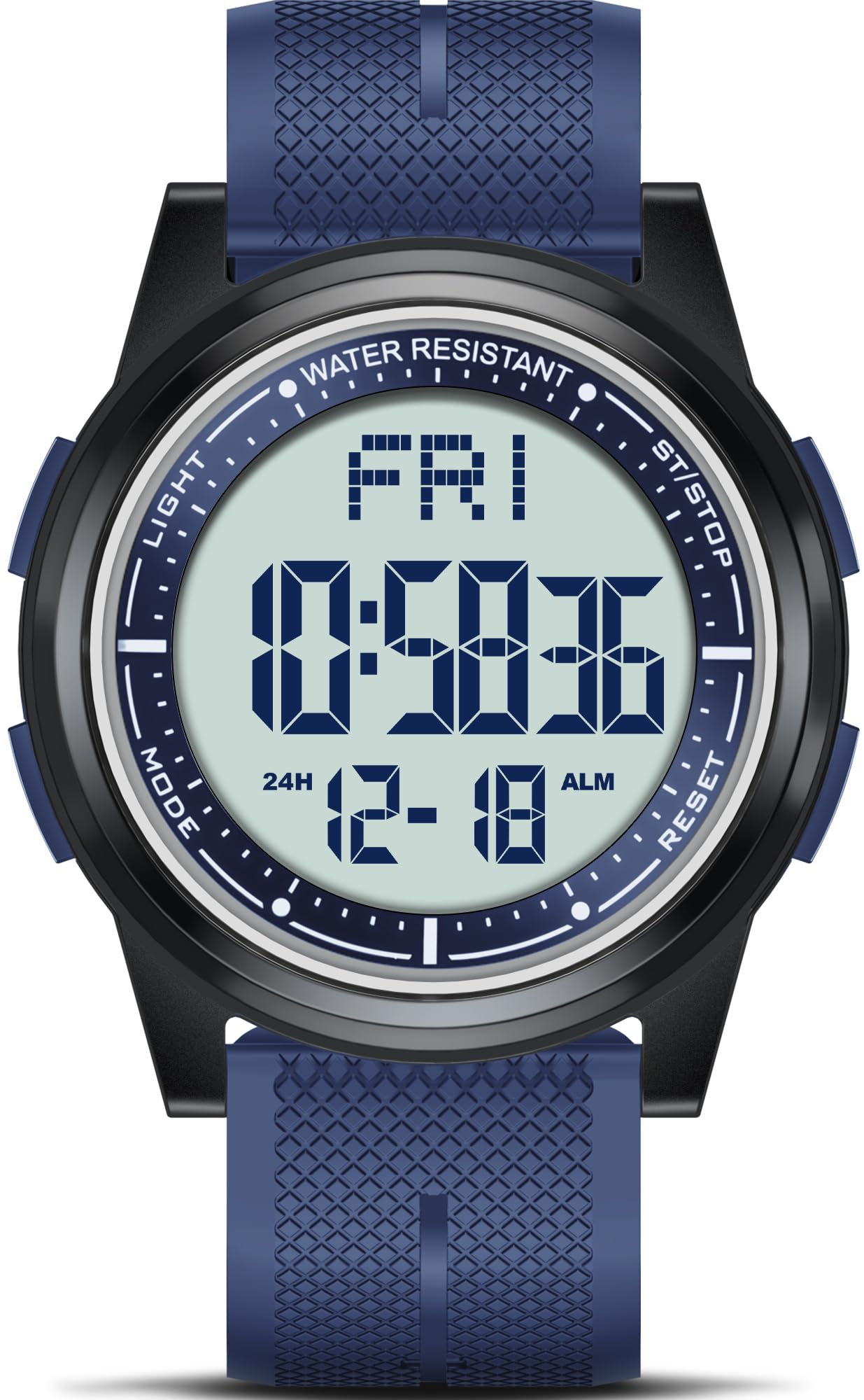 WIFORT Mens Digital Sports Watch Ultra-Thin and Wide Angle Vision Design, 5ATM Swimming Waterproof, Countdown Dual Time Split Time Stopwatch Backlight Alarm Mode, Wrist Watches for Boys Girls, Blue