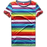 Rainbow T Shirt Women Striped Crew Neck Short Sleeve Stripes Tee Top Stripped