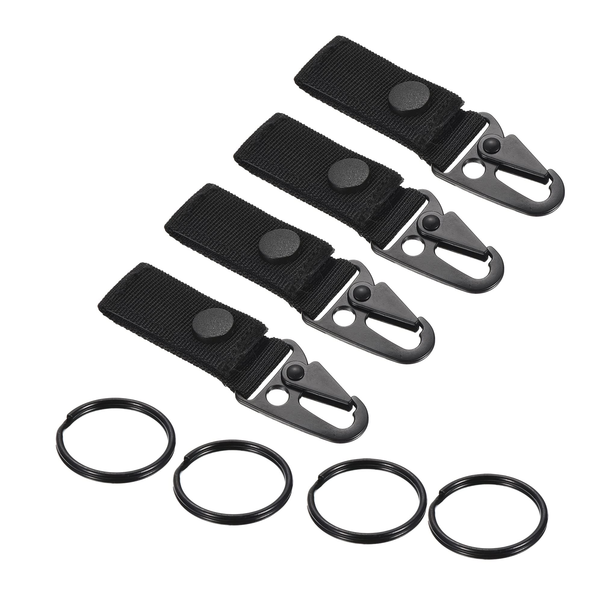 PATIKIL Belt Keeper Key Ring, 4Pcs Nylon Webbing Strap Hanging Gear Buckle with Snap for Outdoor Camping, Black