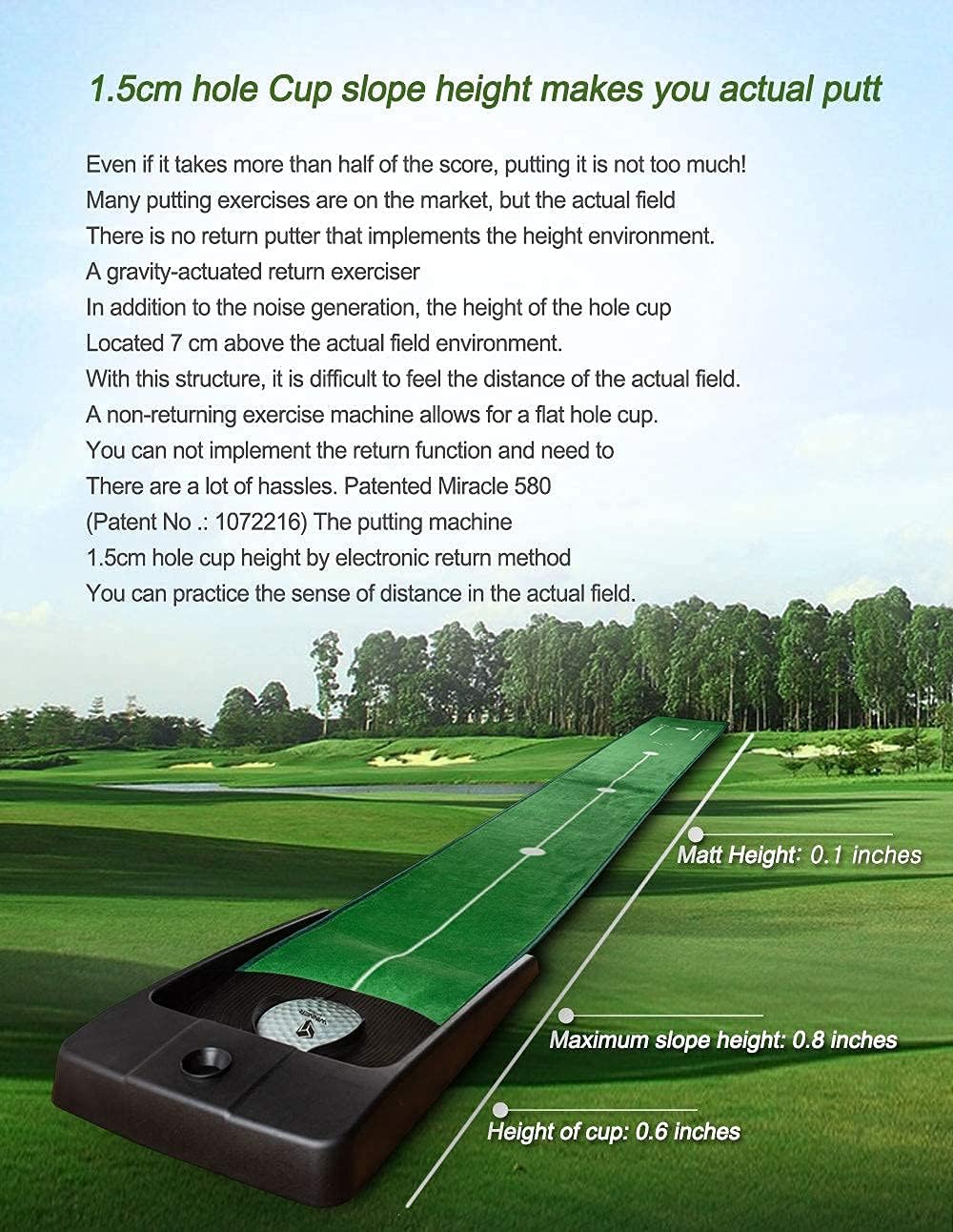 WINNER SPIRIT Miracle 580, Indoor Putting Green, Kickback Putt Mat, Portable, Minimal Noise, Auto Ball Return, Real Golf Practice, 1, 063 x 16.25 in, Requires 4 x 1.5 AA Batteries (Included) : Sports & Outdoors