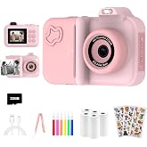 MISIRUN Instant Print Camera for Kids Ages 4-12, Birthday Gift for Girl boy | Instantly print photos, record 1080P videos, take selfies, and create with 5 paper rolls, stickers, pens, and a 32GB card.