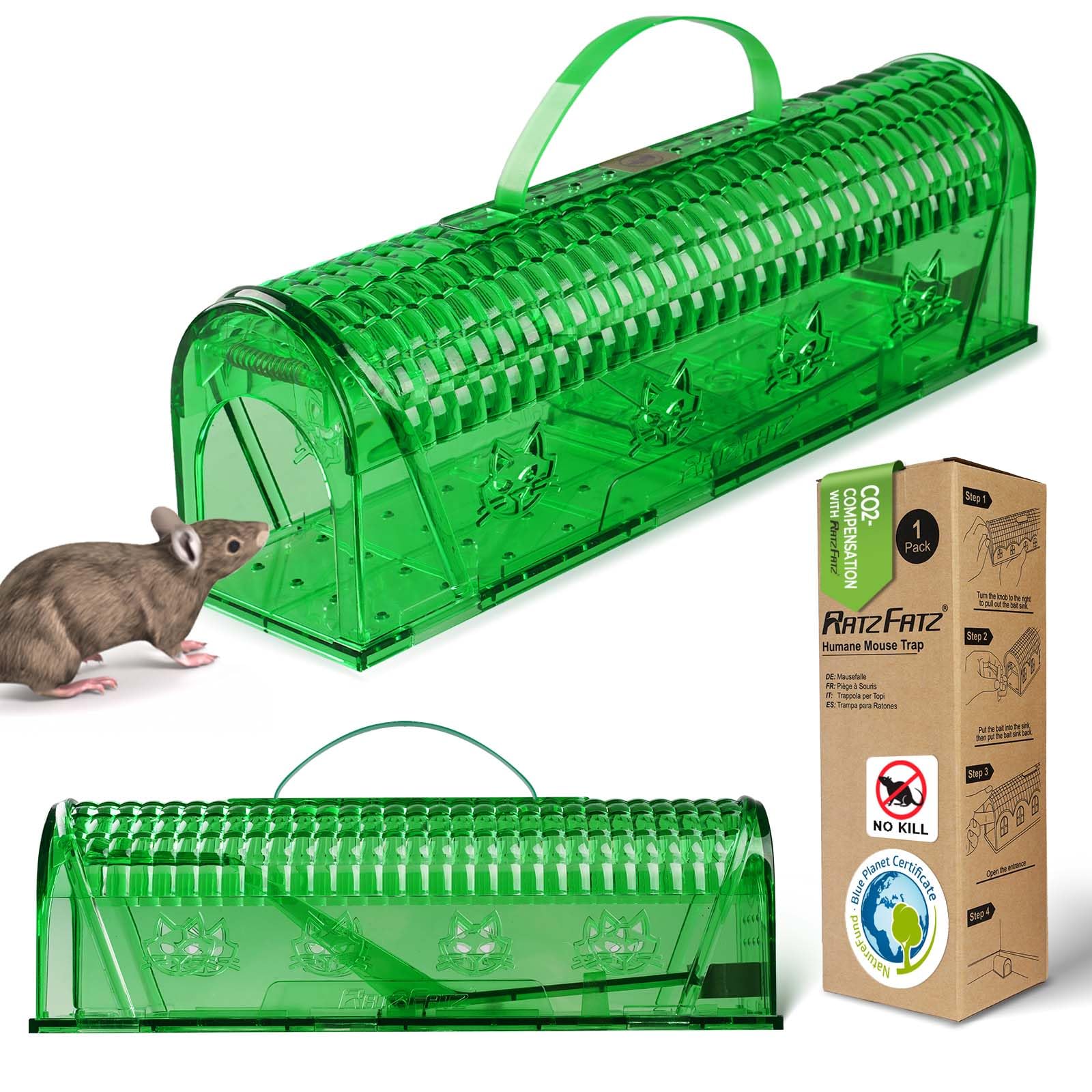 Humane Rat Trap, RatzFatz Live Catch Mouse Trap, Reusable Rat Catcher, Anti-Escape Design, 26cm x 8cm Large Live Mouse Trap for Outdoor & Indoor, Rodent Trap for Mice Squirrel