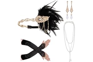 Cizoe 1920s Gatsby Accessories Set for Women Flapper Headband 20s Headpiece Necklace Gloves(db)