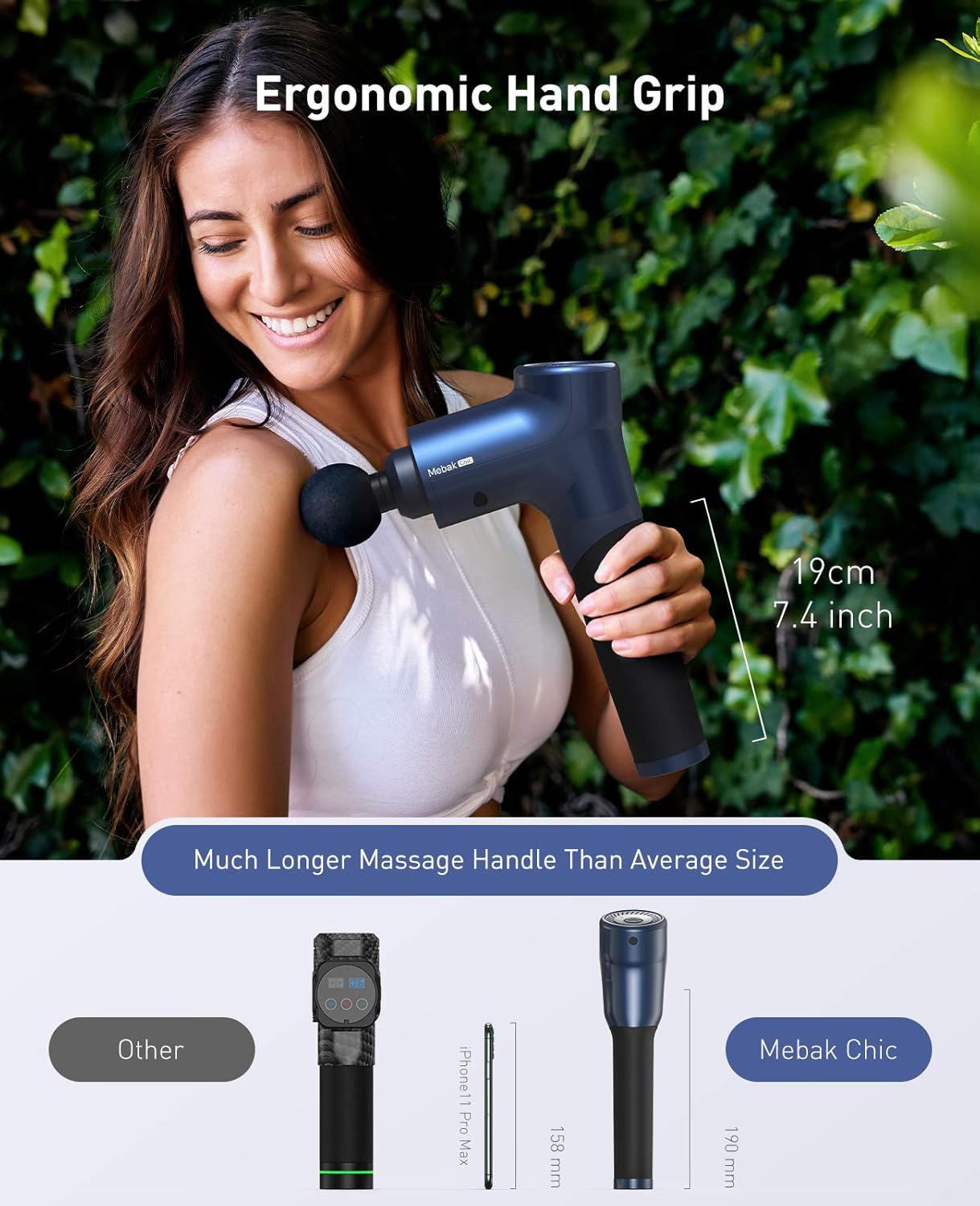 Percussion Massage Gun with Slender Handle for Back 8 Speeds Modes Deep Tissue Body Relaxation Massagers for Workout Relaxation Sore Stiffness Muscle Pain Relief Quiet for Gym Office Home Mebak Chic: Health & Personal Care
