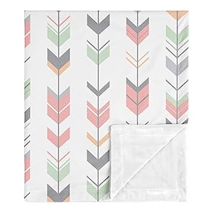 Sweet Jojo Designs Woodland Arrow Woodsy Gray Baby Girl Receiving Security Swaddle Blanket for Newborn or Toddler Nursery Car Seat Stroller Soft Minky - Coral, Mint and Grey