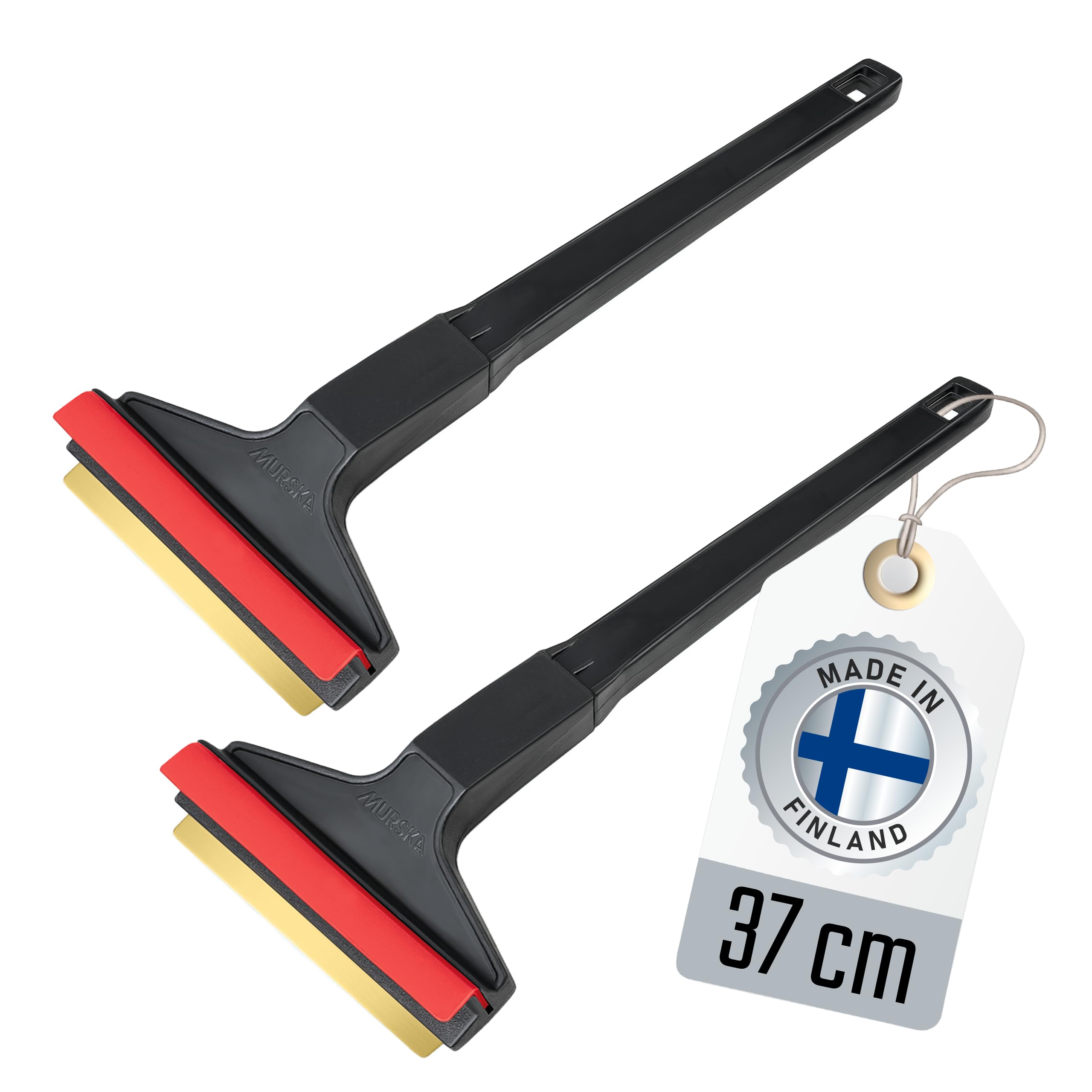 2 Ice Scraper for Car Windscreen 37 cm - Brass Car Ice Scraper long - fast, easy & effortless - Premium HIPS - Murska Brass Blade Windscreen Scraper for Car Window Scrapper Squeege (2x Black - Red)