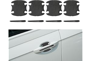 Yumfugu 8 PCS Car Door Handle Sticker, 4 PCS 3.5In x 3.2In Reflective Rubber Vehicle Door Bowl Stickers, 4 PCS 3.5In x 0.5In Handle Protection Film, Universal Warning Protector (Carbon Fiber Black)