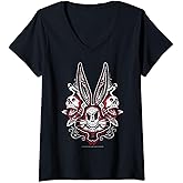 Looney Tunes Bugs Bunny Red Sugar Skull V-Neck T-Shirt