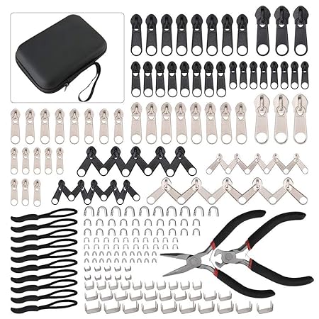 Wuudi Reißverschluss Reparatur Set, 197 Stück Reißverschluss Schieber Set Metall-Reißverschlüsse für Jacken, Tasche mit Insta