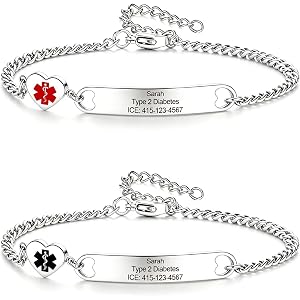 Personalized Medical Alert ID Bracelets for Women & Men with Free Engraving | Custom 925 Sterling Silver or Stainless Steel E